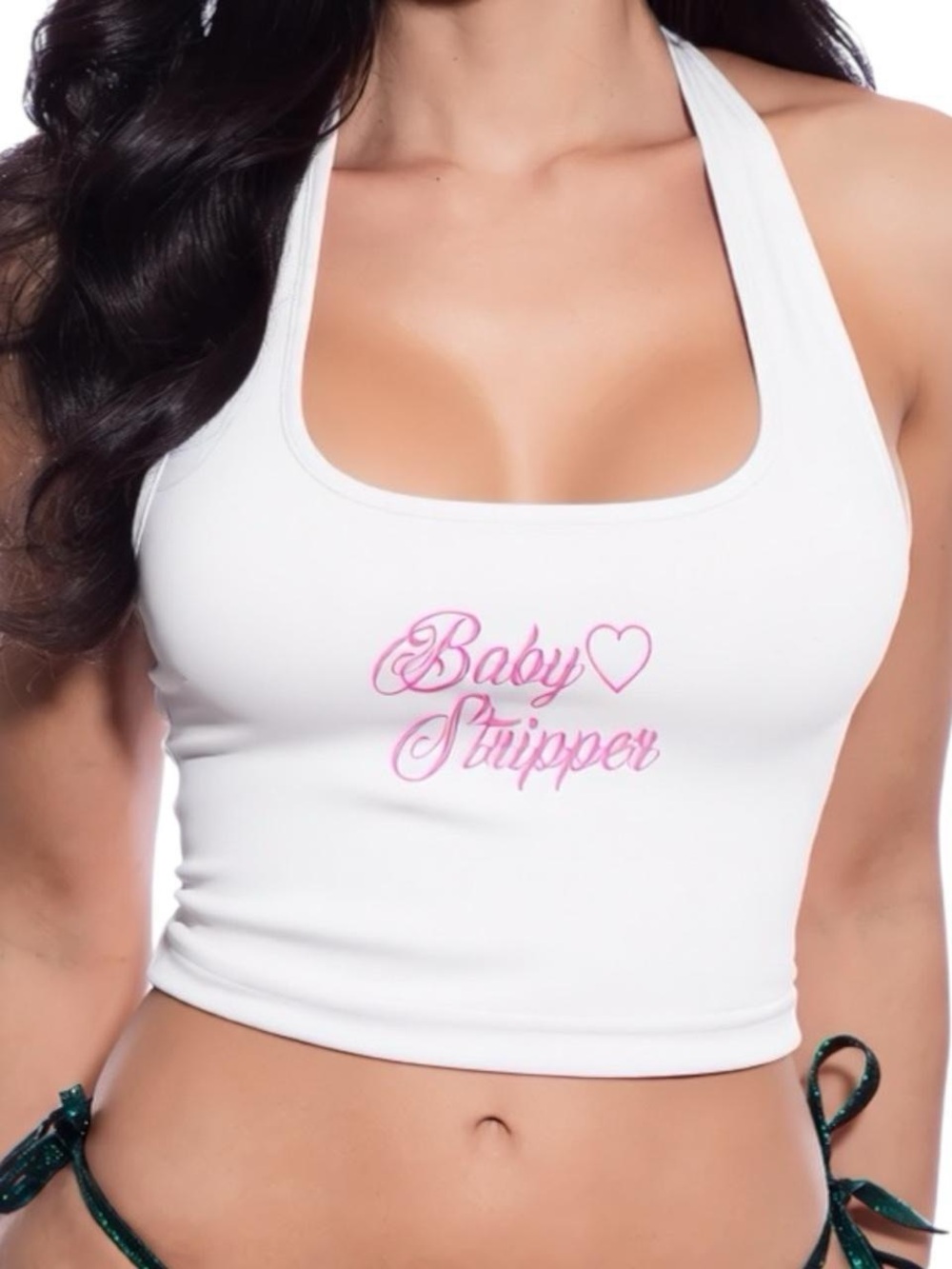 GrlFriday Shop "Baby Stripper" Graphic Halter Top